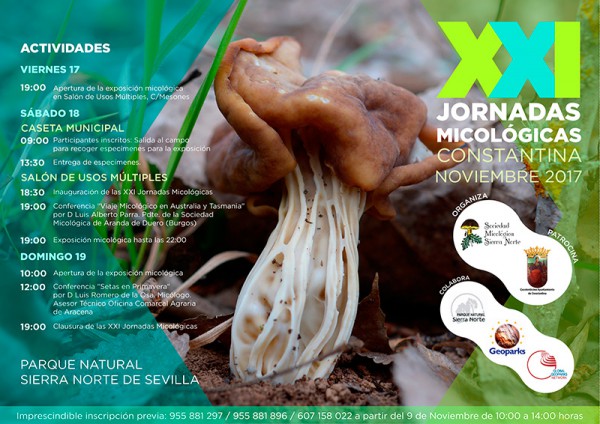 Cartel de XXI Jornadas Micológicas del Parque Natural de la Sierra Norte de Sevilla