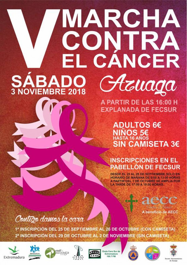 Cartel de V Marcha Contra el Cáncer en Azuaga. 