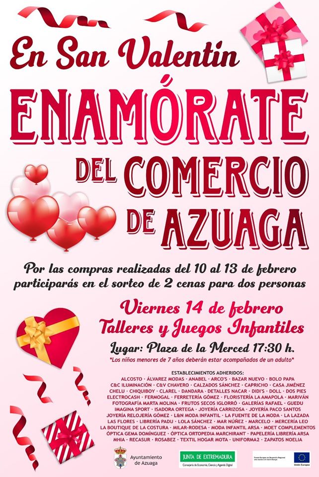 Cartel de “En San Valentín enamórate del Comercio de Azuaga”