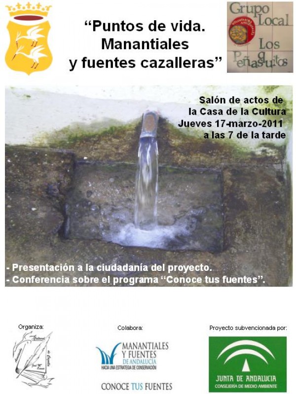 Cartel de "Puntos de vida. Manantiales y fuentes cazalleras”