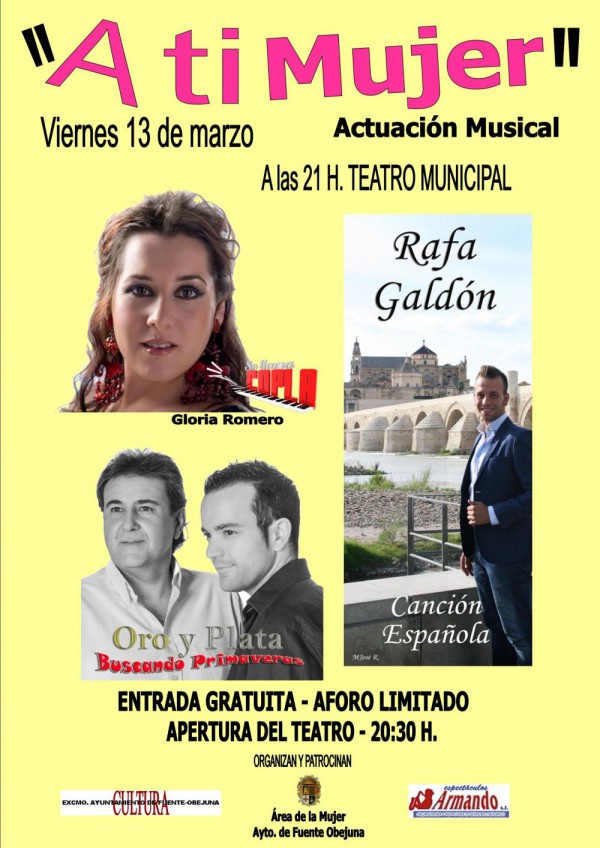 Cartel de Actuación Musical "A ti mujer" en Fuente Ovejuna
