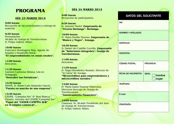 Cartel de Jornadas de Autoempleo en Granja de Torrehermosa