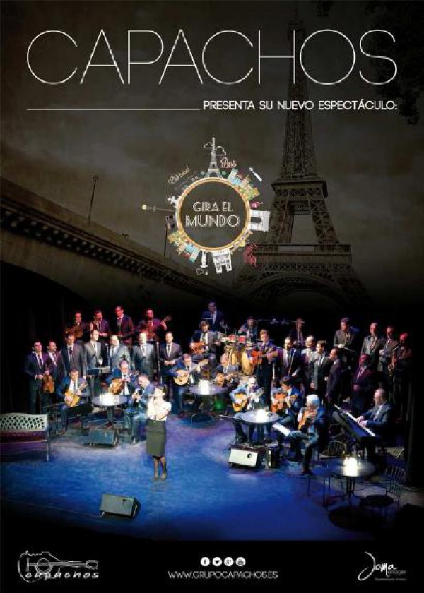 Cartel de Espectáculo "Gira el Mundo" del grupo Capachos en Peñarroya
