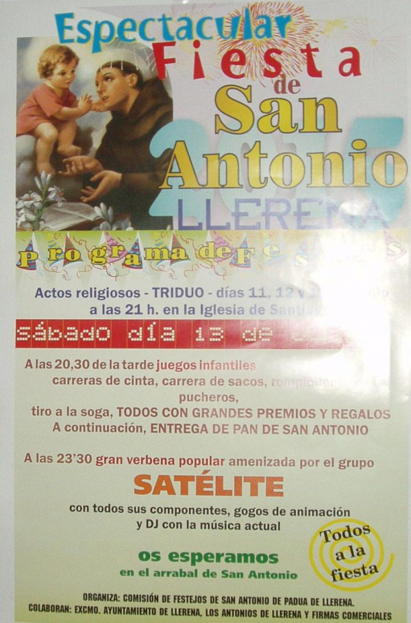 Cartel de Fiesta de San Antonio de Padua en LLerena