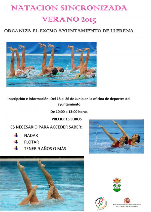 Cartel de Abierto el plazo de inscripción para el Curso de Natación sincronizada en Llerena