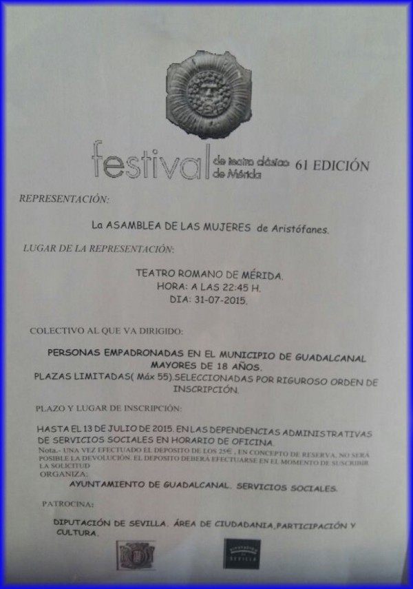 Cartel de Viaje al Festival de Teatro Clásico de Mérida desde Guadalcanal