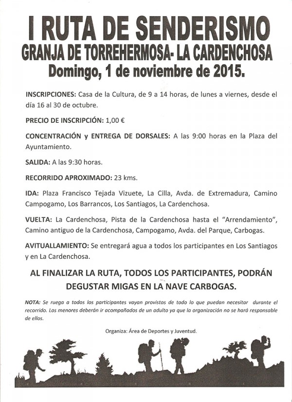 Cartel de I Ruta Senderismo Granja de Torrehermosa – La Cardenchosa 