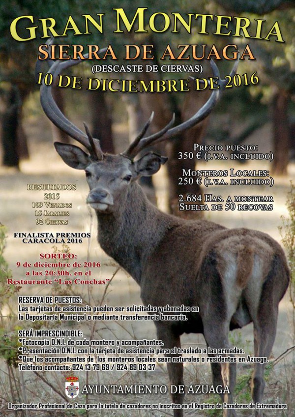 Cartel de Gran Montería Sierra de Azuaga 2016 