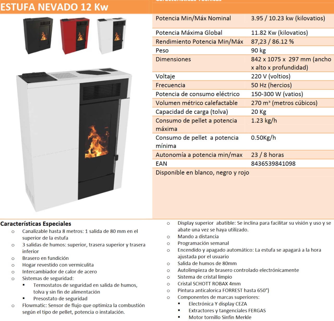 Vendo estufa de pellet 12kw canalizable mod.NEVADO Negro