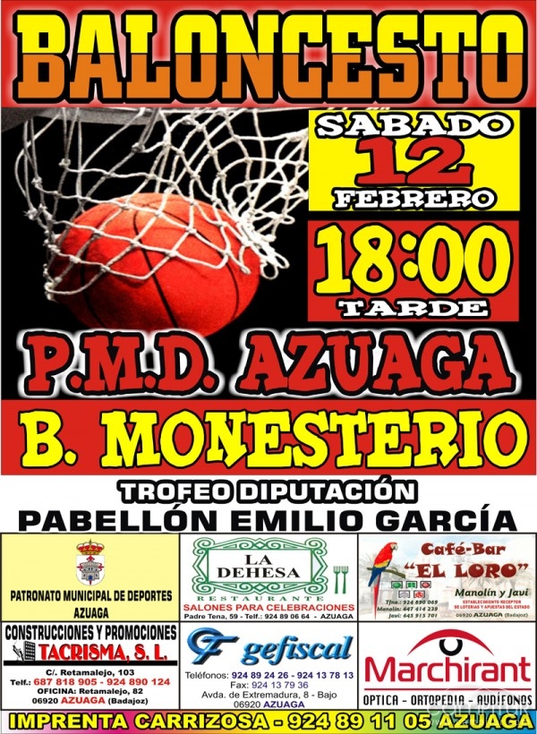 Próximo encuentro de baloncesto: P.M.D. Azuaga – B. Monesterio 