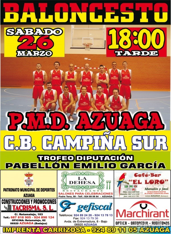Mañana encuentro de baloncesto: P.M.D. Azuaga – C.B. Campiña Sur Llerena 