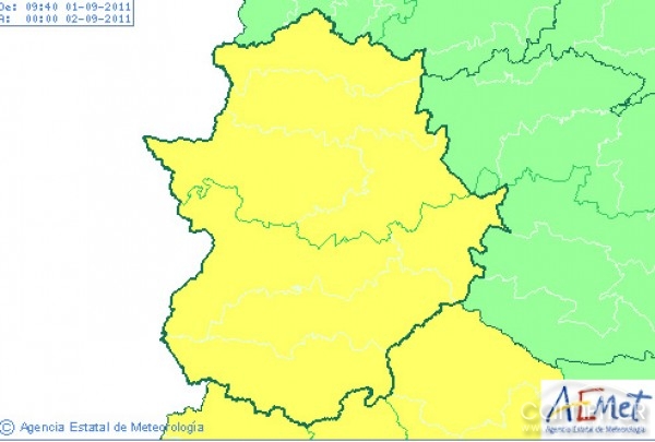 Hoy alerta amarilla en Extremadura por fuertes lluvias 