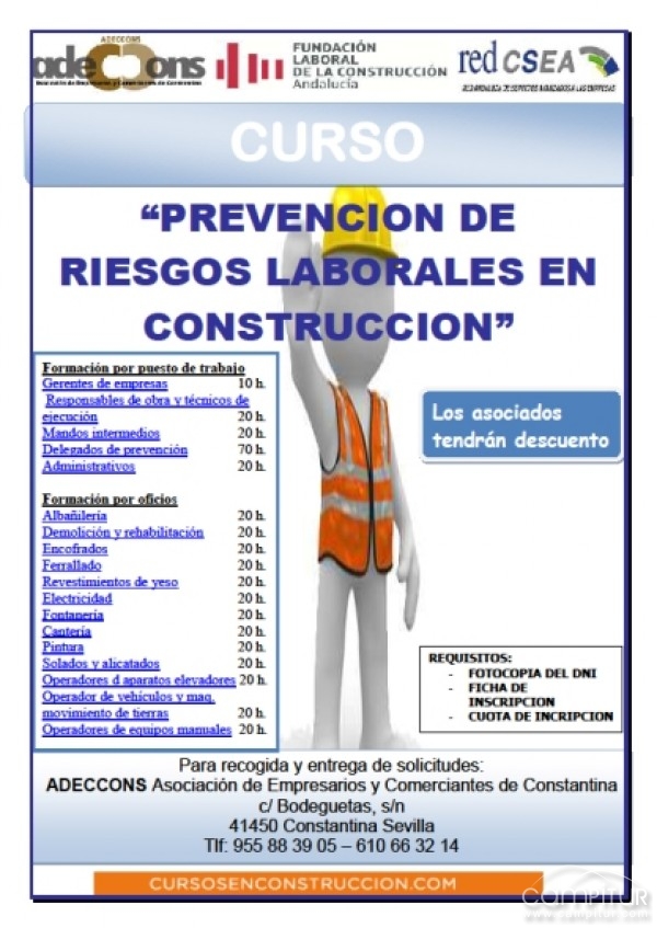 ADECCONS organiza un Curso de Prevención de Riesgos Laborales en Construcción 