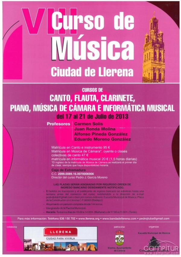 Próxima impartición del VIII Curso de Música Ciudad de Llerena 