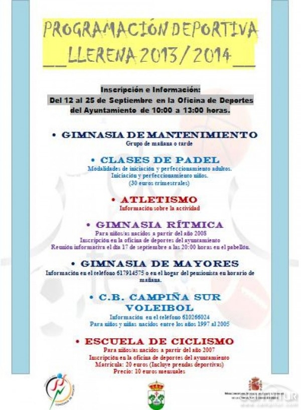 Programación Deportiva Invierno 2013/2014 de Llerena 