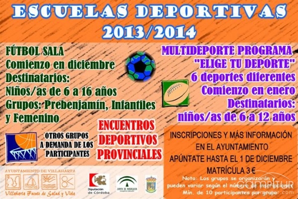 Abierto el plazo de inscripción para las Escuelas Deportivas 2013/14 en Villaharta 