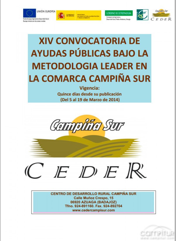 XIV Convocatoria de Ayudas Públicas bajo la metodología Leader en la Comarca Campiña Sur 