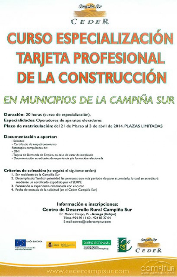 Curso TPC Operadores de aparatos elevadores en la Campiña Sur 