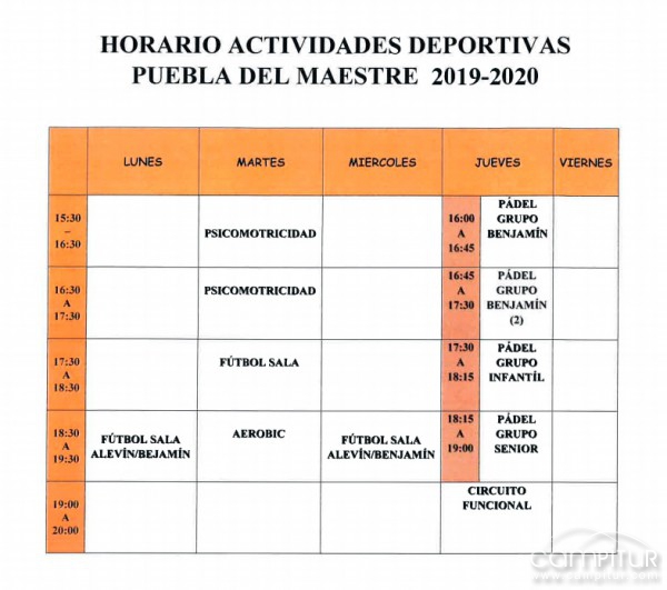 Programación Deportiva de Puebla del Maestre 