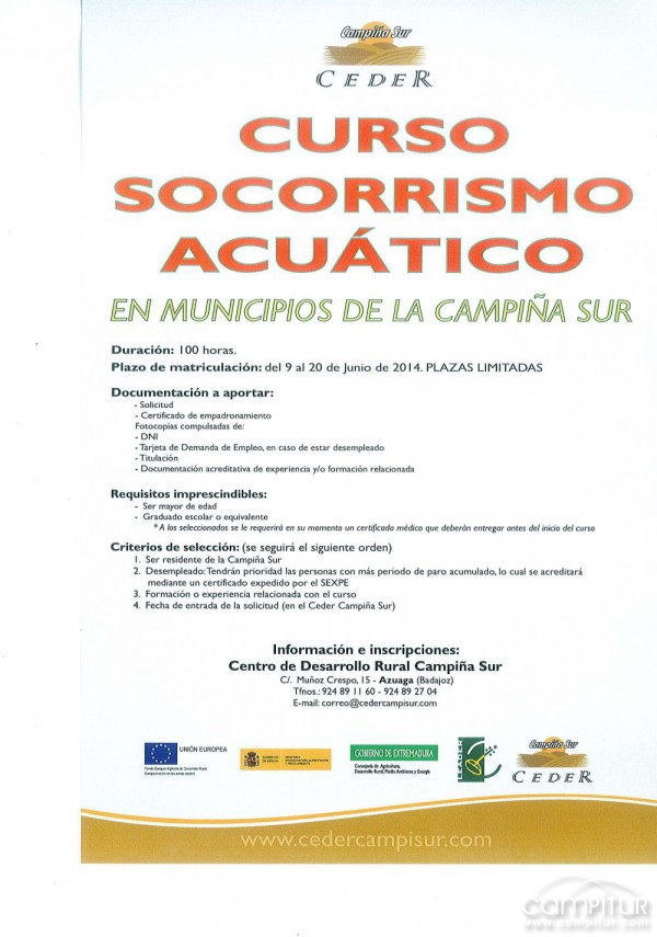 Curso de Socorrismo Acuático en la Campiña Sur 