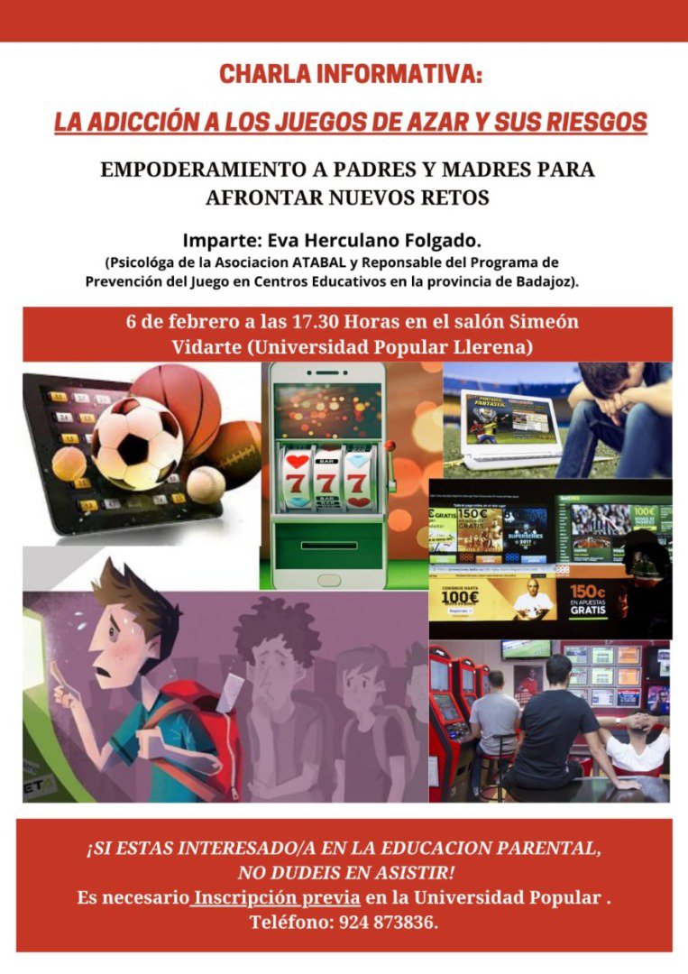 Charla sobre la adición a los juegos de azar y sus riesgos en Llerena 