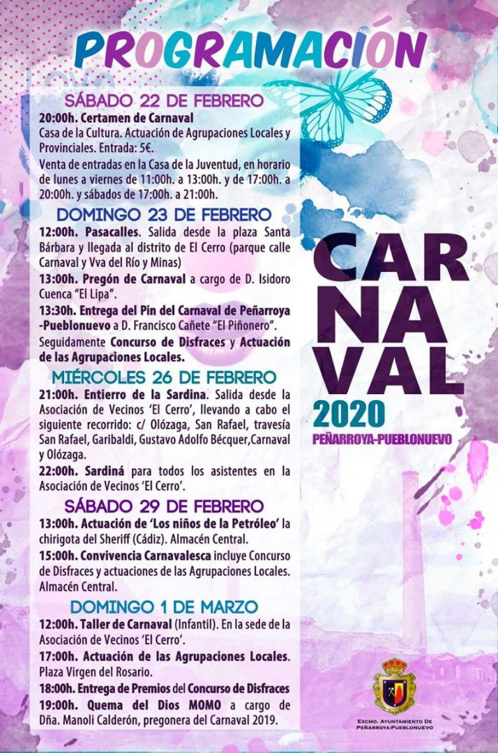Programación Carnaval 2020 en Peñarroya – Pueblonuevo 