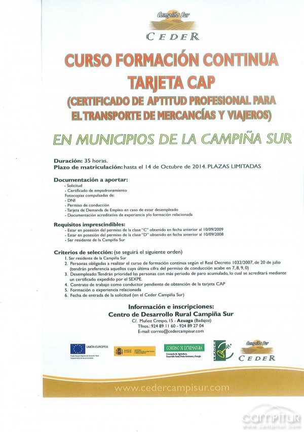 Curso de “Tarjeta CAP (Certificado de aptitud profesional para el transporte de mercancías y viajeros)”