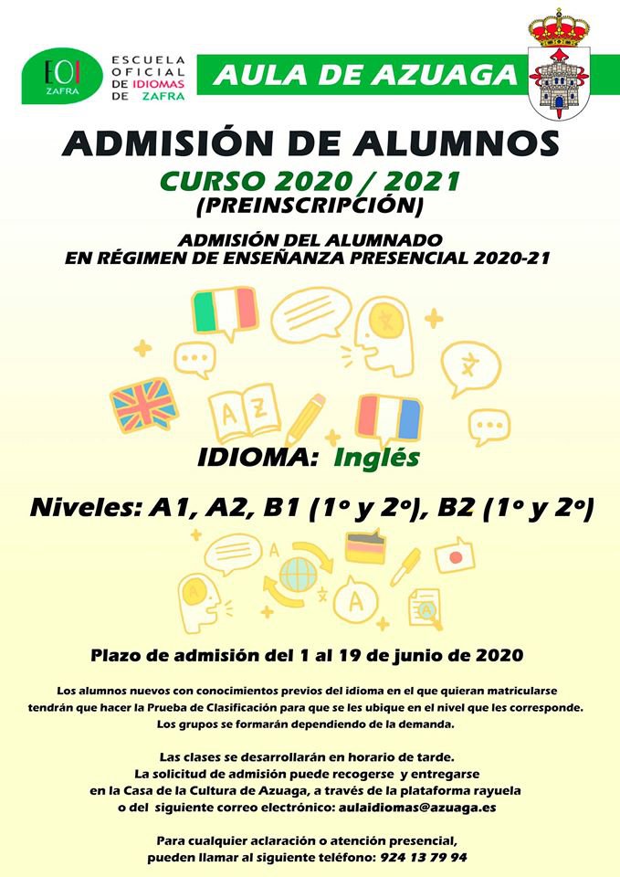 Abierto el plazo de admisión para la Escuela de Idioma 