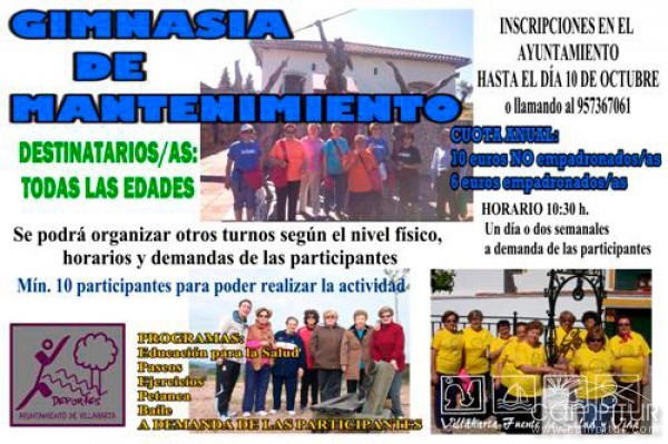 Abierto el plazo de inscripción para Gimnasia de Mantenimiento en Villaharta 