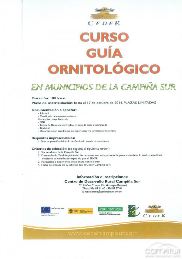 Curso de “Guía Ornitológico” en la Campiña Sur 