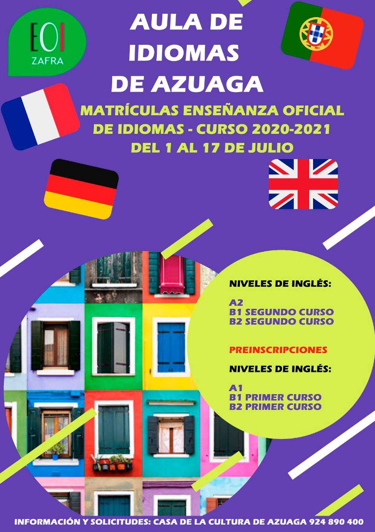 Abierto el plazo de inscripción para la Escuela Oficial de Idiomas de Azuaga 