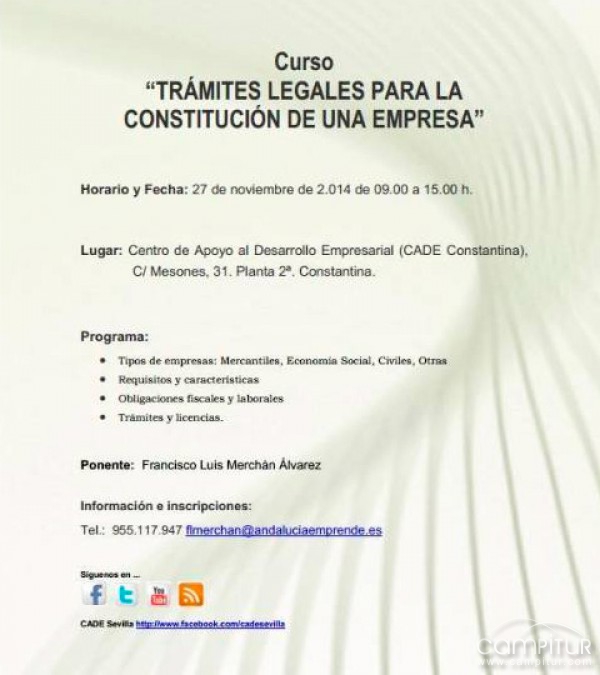 Curso de “Trámites legales para la constitución de una empresa” en Constantina 