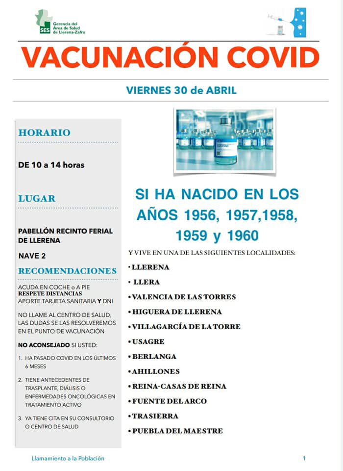 Plan de vacunación Área de Salud Llerena-Zafra