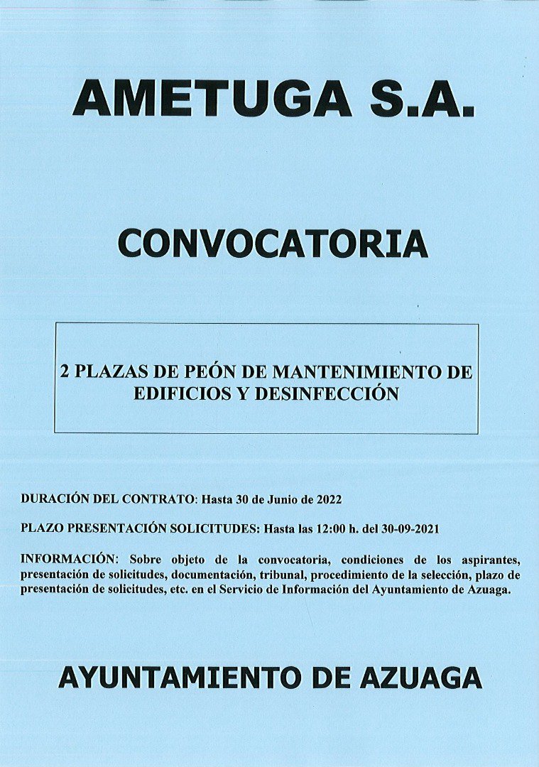 La empresa municipal AMETUGA convoca 2 puestos de trabajo