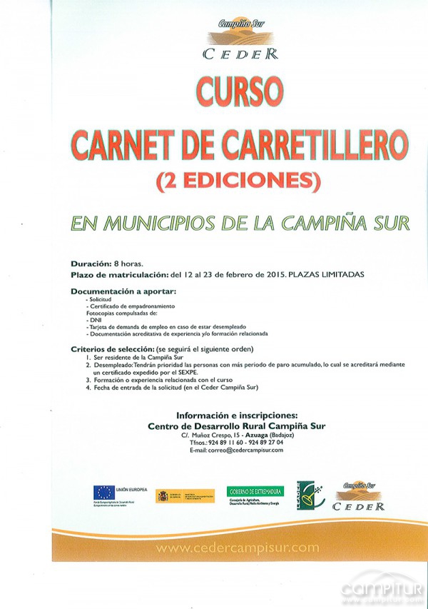 El Ceder organiza un Curso Carnet de Carretillero 