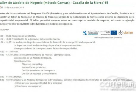 Abierto el plazo de inscripción para el “Taller de Modelo de Negocios” en Cazalla de la Sierra