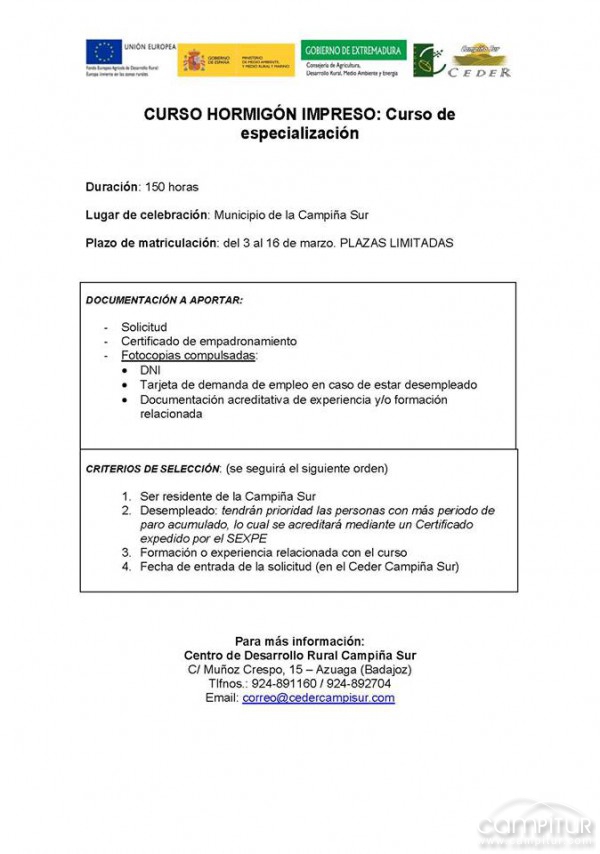 El Ceder organiza un Curso de especialización de Hormigón Impreso