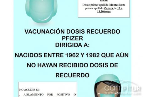 Vacunación dosis de recuerdo Pfizer en Azuaga 