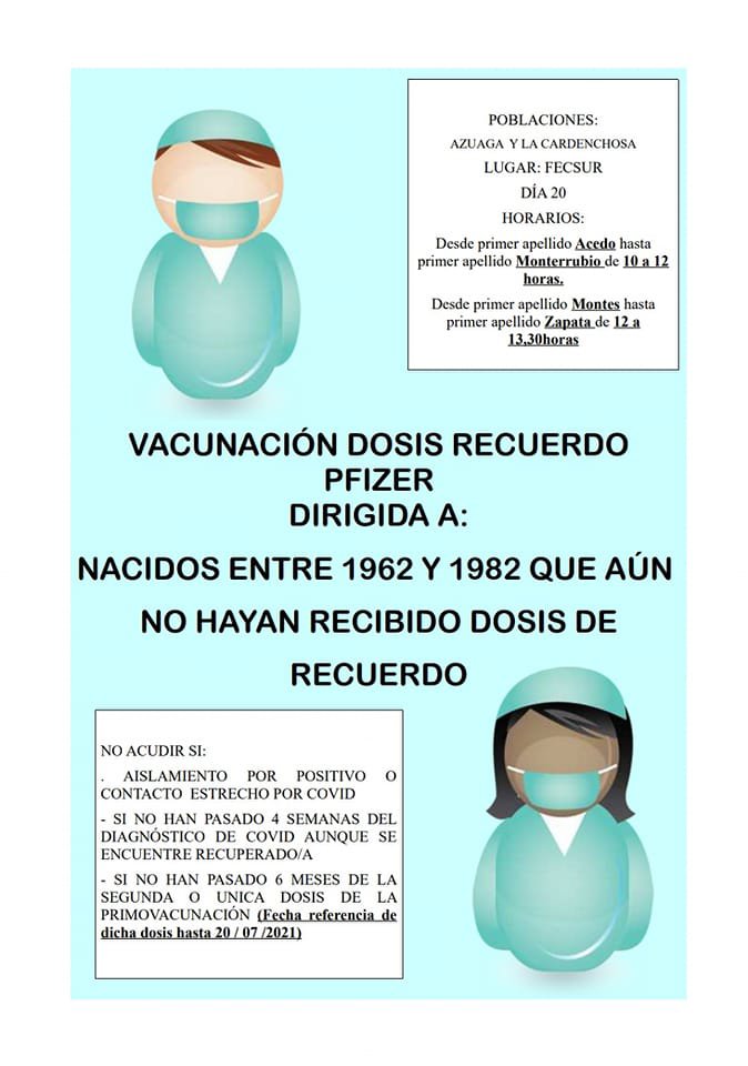 Vacunación dosis de recuerdo Pfizer en Azuaga 