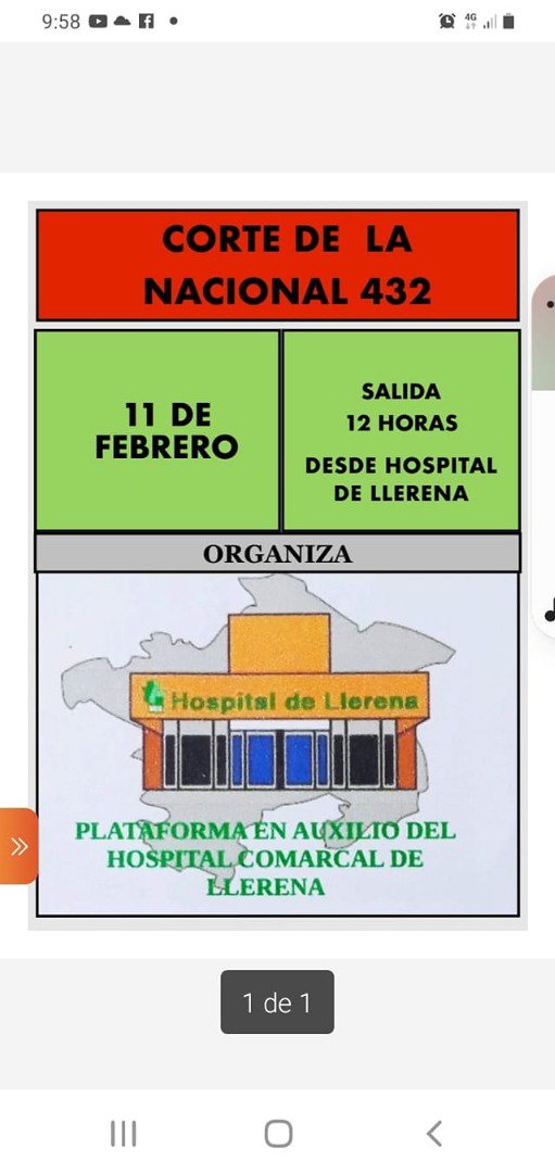 La plataforma “En Auxilio del Hospital Comarcal de Llerena” cortará la N-432 este viernes 