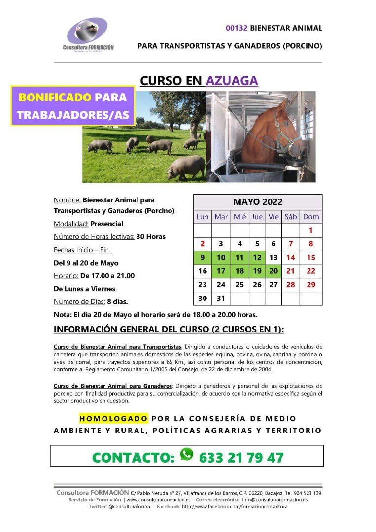 Curso Bienestar Animal para transportistas y ganaderos en Azuaga 