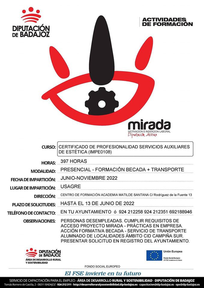 Curso de Certificado Profesionalidad Servicios Auxiliares Estética en Usagre 