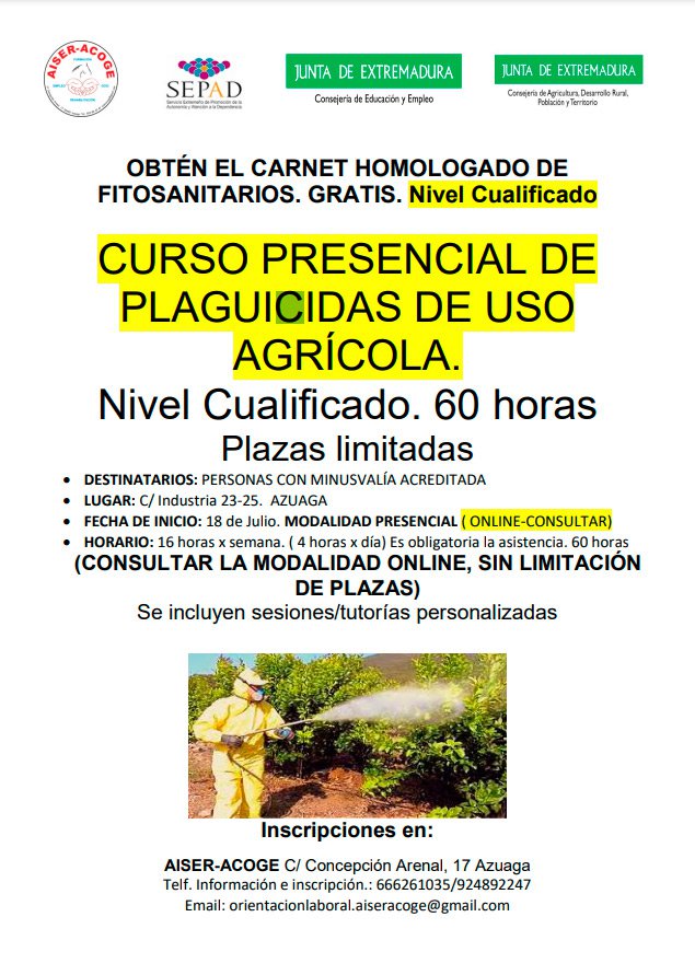 Curso presencial de Plaguicidas de Uso Agrícola 