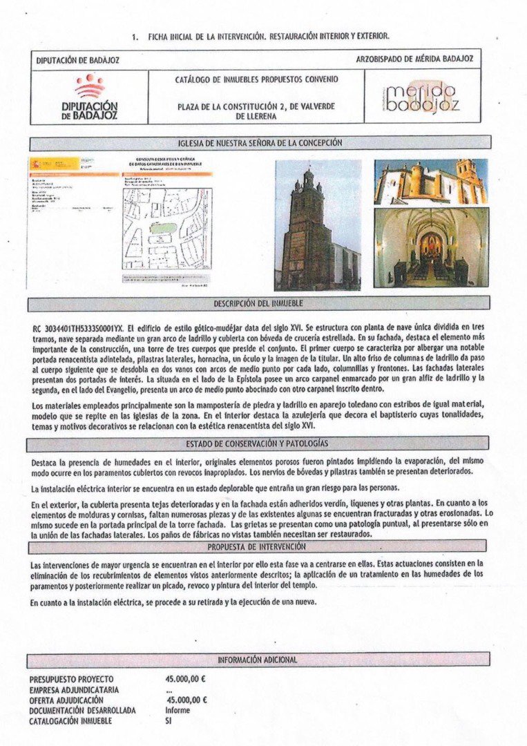 376.694 € para restaurar la Iglesia de Ntra. Sra. de la Concepción de Valverde de Llerena 