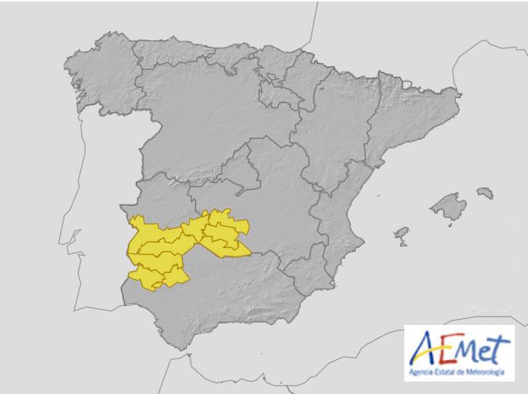 Hoy, alerta amarilla en el sur de Badajoz 