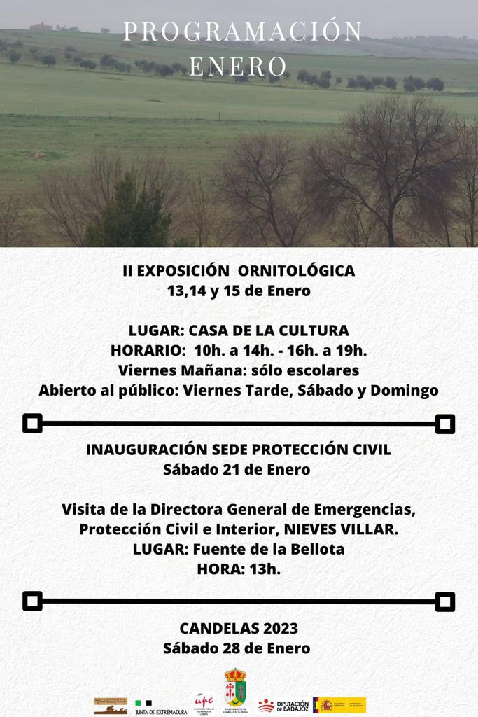 Programación Cultural para el mes de enero en Campillo de Llerena 