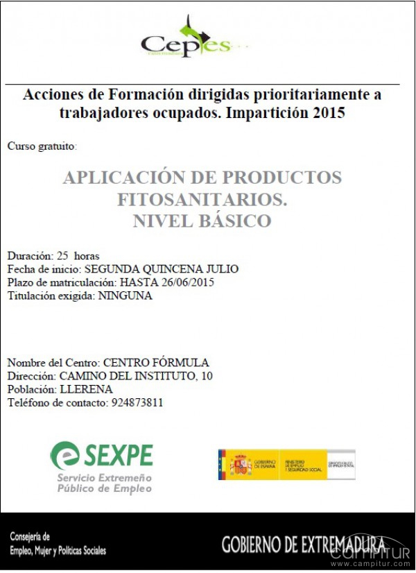 Cursos gratuitos de Aplicación de Productos Fitosanitarios en Llerena