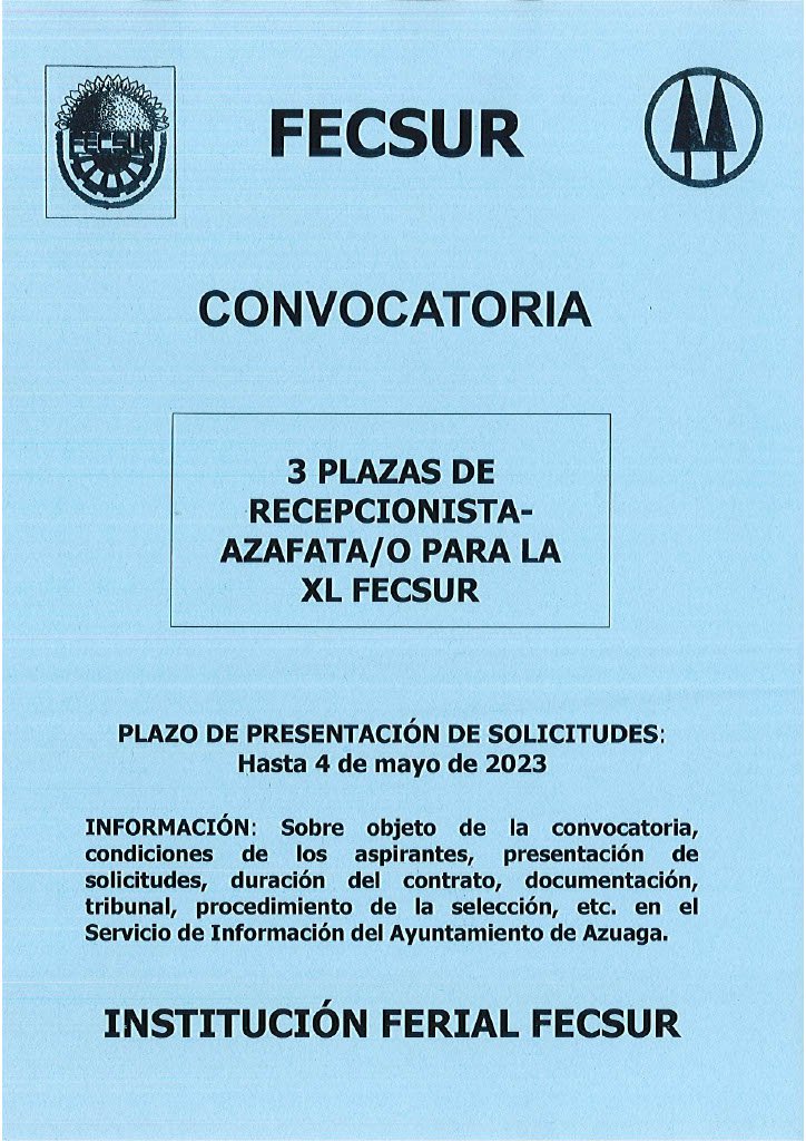 La Institución Ferial FECSUR convoca 3 puestos de trabajo 