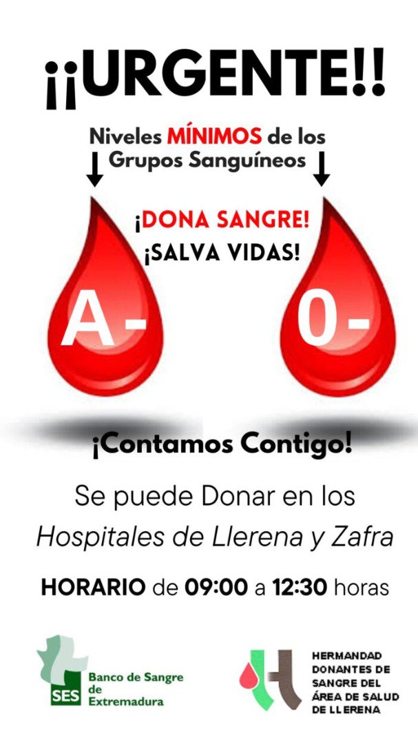 Llamamiento urgente a donantes de sangre en Extremadura 