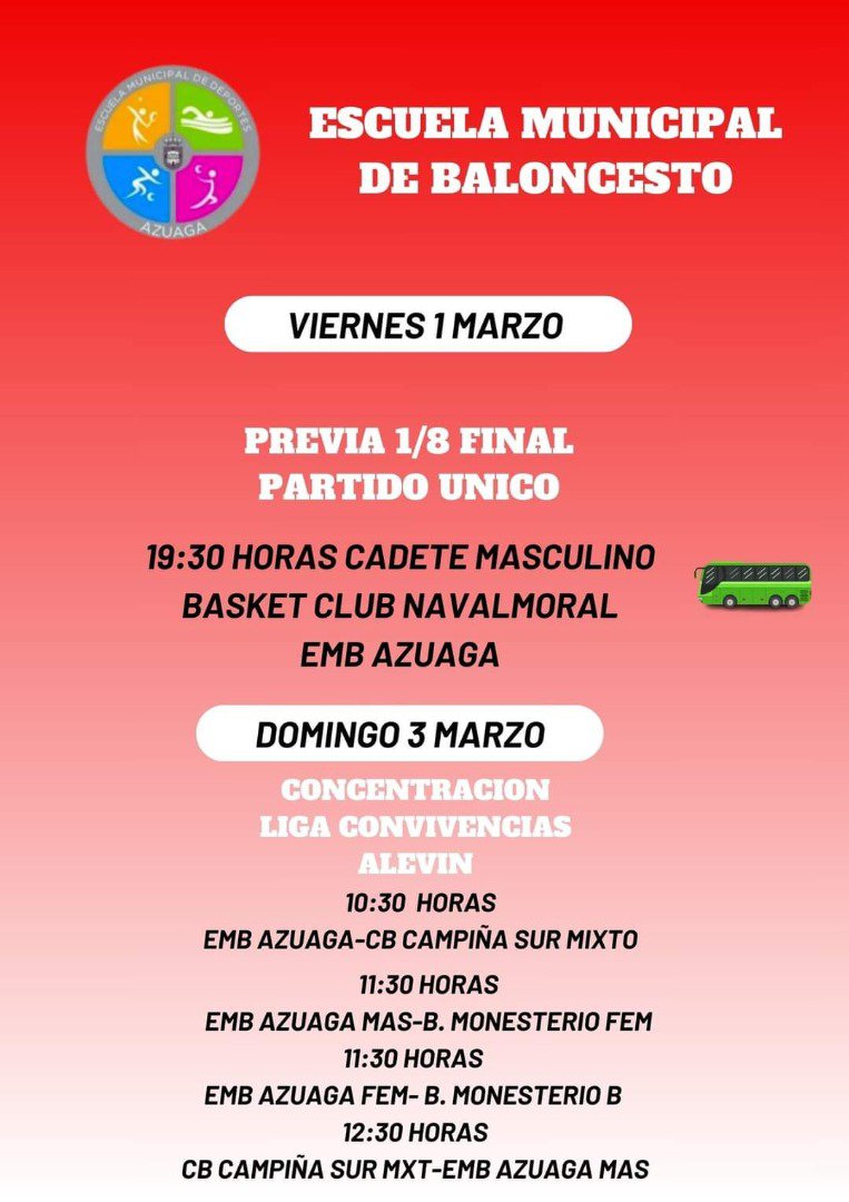 Escuelas Municipales de Deportes de Azuaga, agenda deportiva fin de semana 